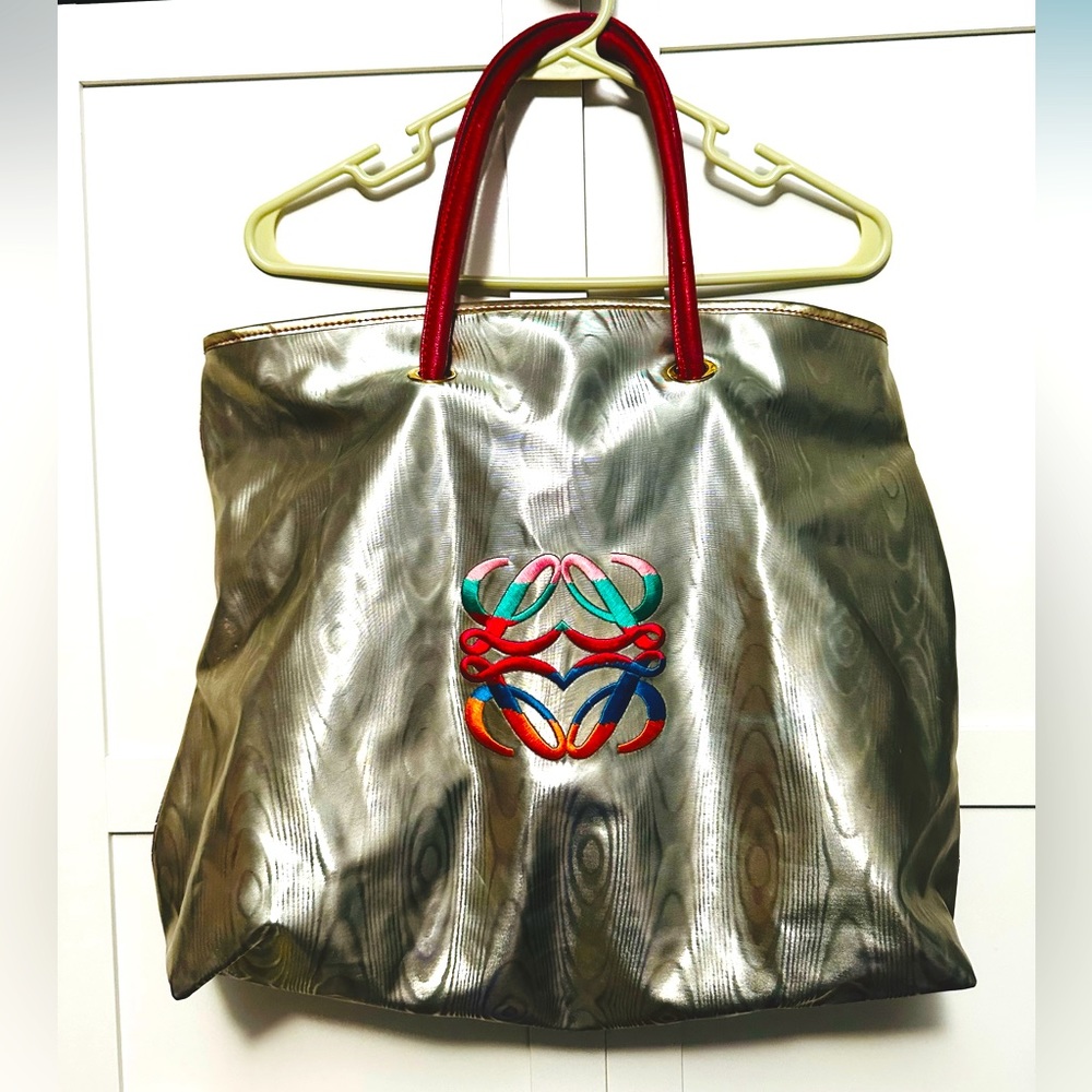 Loewe Silver Tote with Red Handles